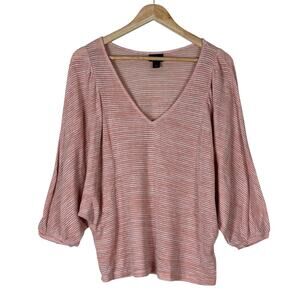 Daytrip Striped Dolman Sleeve Top Womens M Pink V-Neck Slouchy Casual Minimalist